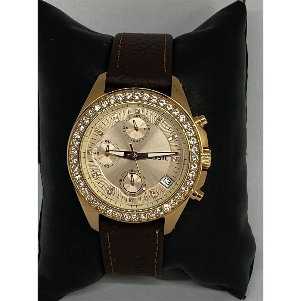 Fossil Decker ES3352 Women's Brown Leather Analog Gold Dial Quartz Watch RK411